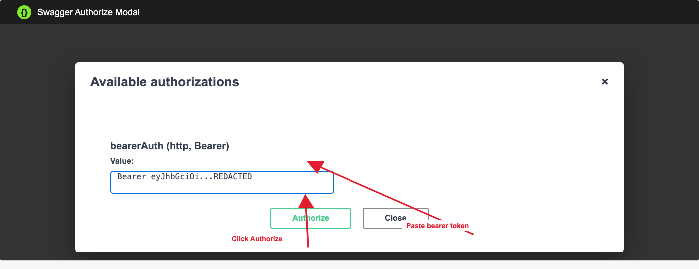 Swagger Authorize modal